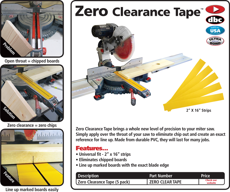  FastCap Zero Clearance Tape 2x16, Tear-Out Reducing, Perfect  Alignment Tool For Miter/Table Saws, Sturdy PVC, Universal Fit, Enhances  Precision, Made In USA Yellow Color